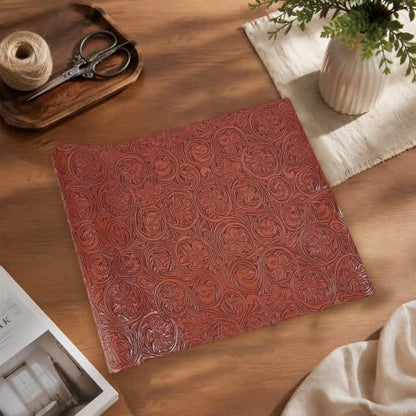 11.8 x 53.9 Inch Brown Floral Embossed Texture Leather Fabric