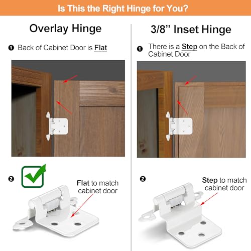White Cabinet Hinges, 1/2” Overlay, 4 Pack - color: White, size: 1/2 Inch Overlay