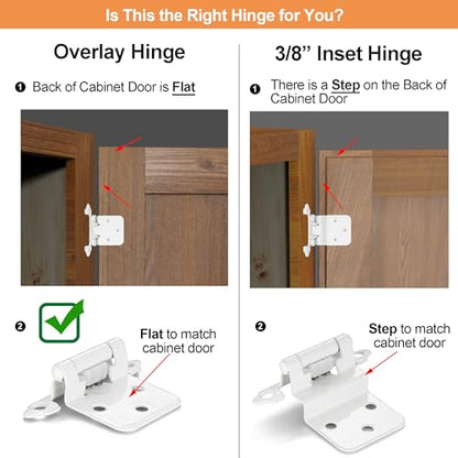 White Cabinet Hinges, 1/2” Overlay, 4 Pack - color: White, size: 1/2 Inch Overlay