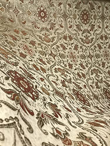 Moroccan Ornate Design Luxurious Classic Jacquard Fabric for Upholstery Sofa Cushions Dining Chair Window Treatments Craft - Width 54 inches - Fabric by Yard (Golden - Rust) - color: Golden - Rust