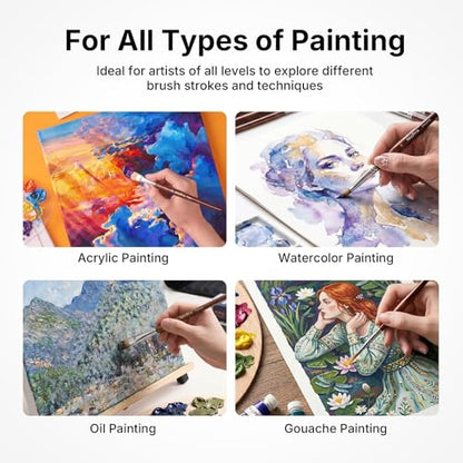 Nicpro 30pcs Paint Brush Set for Acrylic Painting, Oil, Watercolor, Gouache - color: Wood