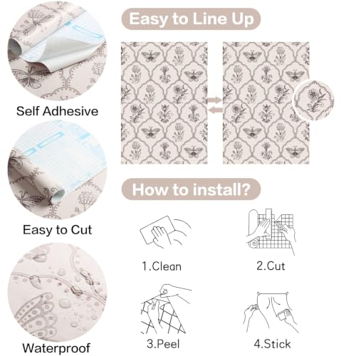 Jeweluck Floral Peel and Stick Wallpaper Butterfly Wallpaper 16.9”x118.1” - color: Brown