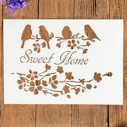 TIAMECH A4 Reusable Sweet Home Bird Stencil for Painting - style: Sweet Home Bird