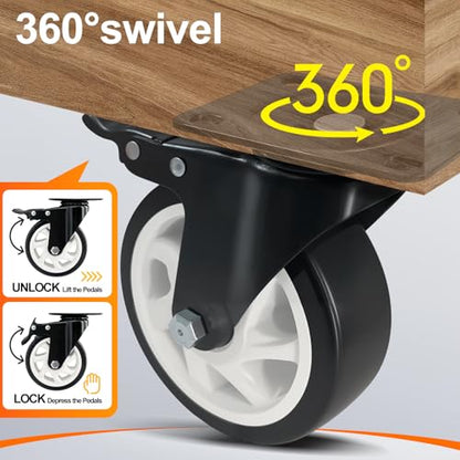 4" Heavy Duty Caster Wheel with Brake, Swivel Casters Set of 4 - color: Black, size: 4 IN