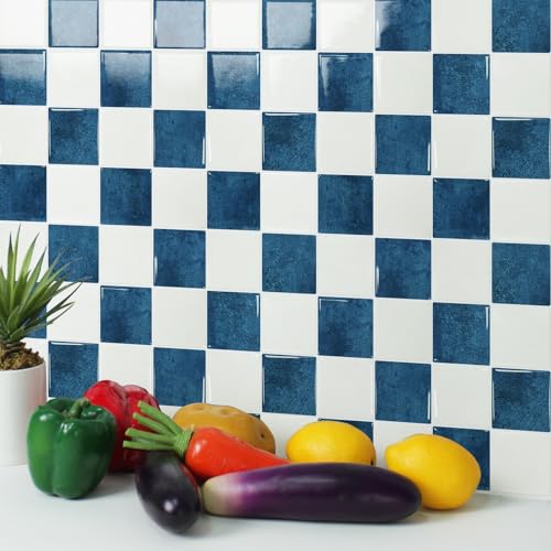 STICKGOO 10 Sheets Peel and Stick Backsplash - 9" x 9" 5D Adhesive Peel and Stick Tile Backsplash for Kitchen&Bathroom - color: White,Blue