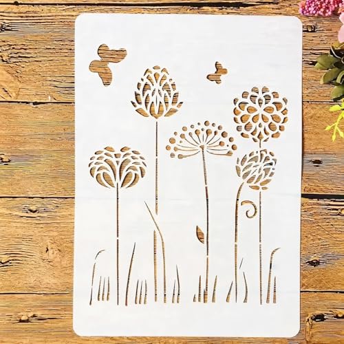 TIAMECH A4 Reusable Butterfly Dandelion Stencil for Painting - style: Dandelion