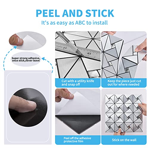 Art3d Peel & Stick Backsplash， Metal Mosaic Tiles, 10 pcs, Silver Windmil - color: Silver, size: 12x12 Inch
