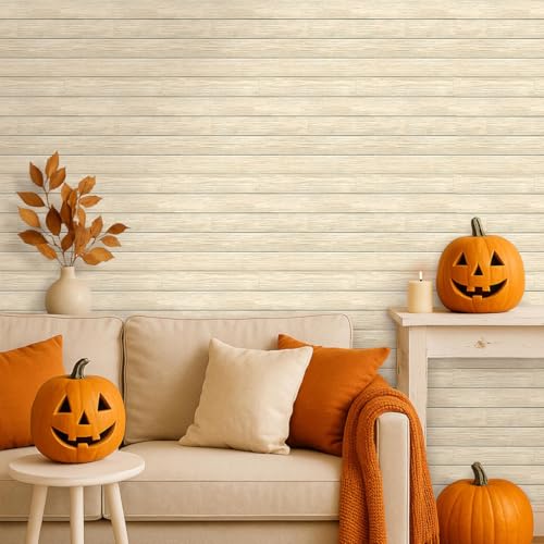 COMSTICKC 3D Faux Wood Wall Sticker Shiplap Peel and Stick, Not Real Wood - color: Yellow-Brown