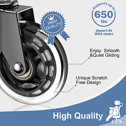 Huracan Office Chair Wheels, Set of 5, Replacement Rubber Chair Caster Wheels for Hardwood Floor, NOT Compatible for IKEA, Computer Desk Chair Wheels, Heavy Duty Office Chair Casters