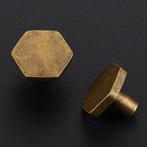 Antique Brass Cabinet Knobs 1.1 in Hexagon 15 Pack Solid Kitchen Hardware - color: Antique Brass