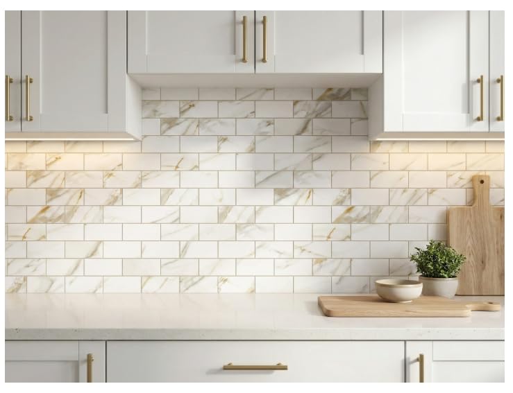 2026 New Upgrade Peel and Stick Backsplash Tile, Peel and Stick 11.34" X 11.57" Wall Tile for Kitchen, Bathroom, Fireplace, Laundry (Cala Golden, 10 Packs) - color: Cala Golden