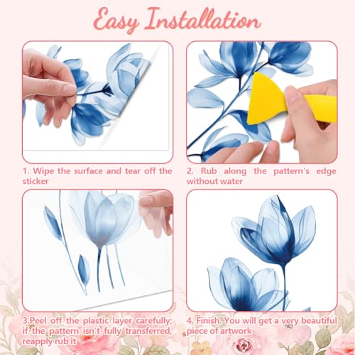 Peacoblue Blue Flowers Rub On Transfers for Furniture Craft 6"x12" - style: Blue Watercolor Flowers