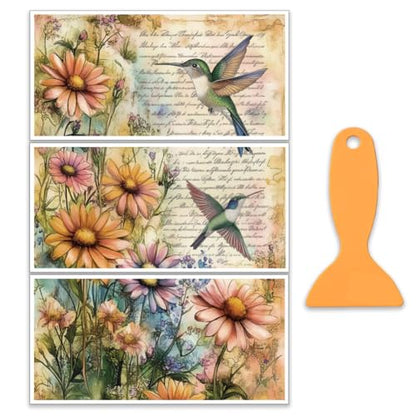 OLYCRAFT 3pcs/Set Vintage Hummingbird Rub on Transfers for Furniture and Crafts 12x6 Inch Hummingbird Collage Furniture Transfer Sticker Decals Transfer Stickers Rub on Decals for Wood Glass - style: Hummingbird