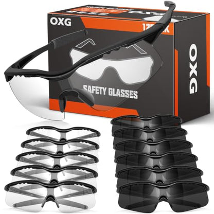 OXG 12 Pack Safety Glasses, ANSI Z87.1 Protective Eyewear for Men Women - color: 6p Clear+6p Grey
