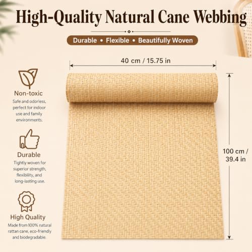 Reaeng Rattan Repair Kit for Chair Caning, Complete Furniture Restoration Kit with 15.7 x 39.4 Inch Cane Webbing Roll, Spline, 2 Caning Chisels and 8 Wooden Wedges - color: Style C
