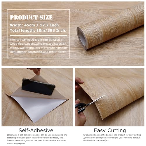 Peel and Stick Wallpaper Contact Paper Wood Oak Wood Grain Contact Paper Thicken Textured for Cabinets and Drawers Countertops Waterproof Self Adhesive Vinyl 17.7" x 393" - color: Natural Oak, size: 17.7"W x 393"L
