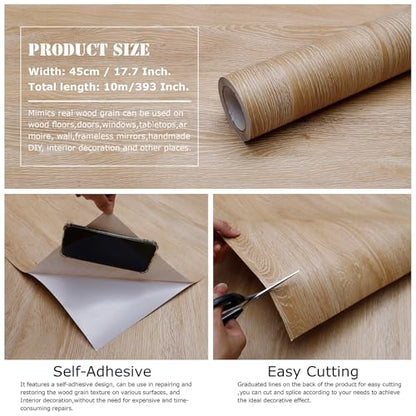 Peel and Stick Wallpaper Contact Paper Wood Oak Wood Grain Contact Paper Thicken Textured for Cabinets and Drawers Countertops Waterproof Self Adhesive Vinyl 17.7" x 393" - color: Natural Oak, size: 17.7"W x 393"L