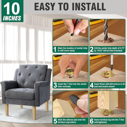 FoDau770 Square Furniture Legs 10 Inch, Ash Wood Legs with 5/16"-18 Bolts - size: 10 Inch