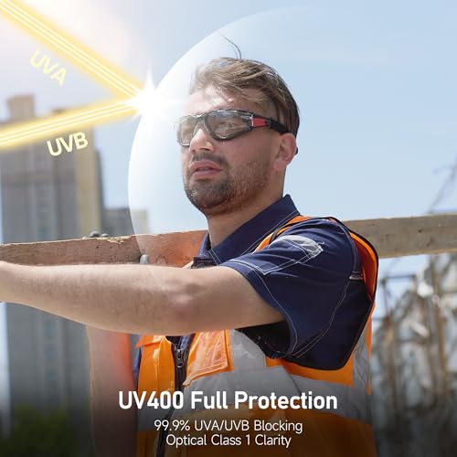 SAFEYEAR Safety Glasses Anti Fog Scratch Resistant ANSI Z87.1 CE Protective Eyewear with Foam Gasket Adjustable Strap - color: Black & Red