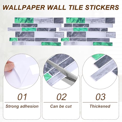 HARFINGTON 10Pcs Peel and Stick Backsplash Tiles 9.4" x 4.7" Mable Texture Self-Adhesive Tile Stickers Wallpaper Wall for Kitchen Bathroom Bedroom, Dark Green Gray - color: Dark Green Gray