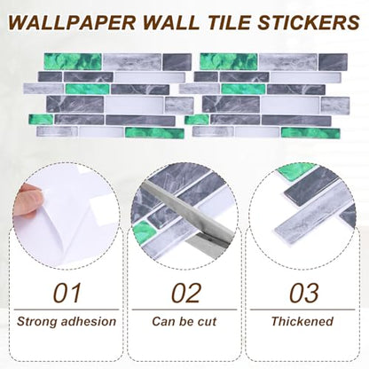 HARFINGTON 10Pcs Peel and Stick Backsplash Tiles 9.4" x 4.7" Mable Texture Self-Adhesive Tile Stickers Wallpaper Wall for Kitchen Bathroom Bedroom, Dark Green Gray - color: Dark Green Gray