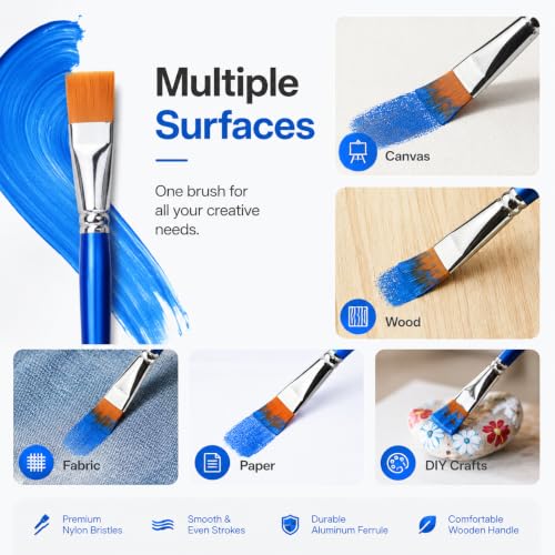 1 Inch Flat Paint Brushes, 40 Bulk Craft Acrylic Paint Brush for Classroom