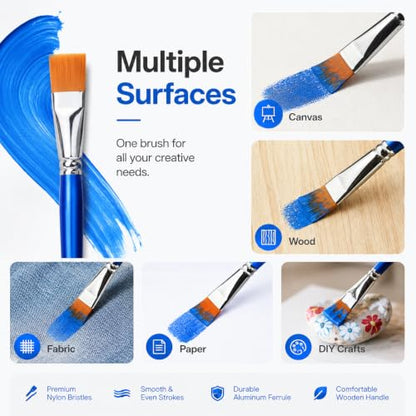 1 Inch Flat Paint Brushes, 40 Bulk Craft Acrylic Paint Brush for Classroom