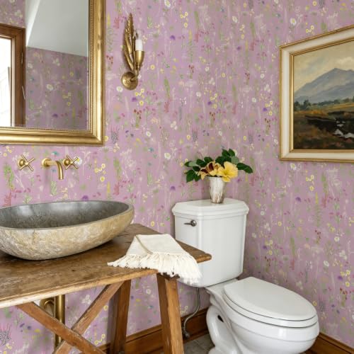 JiffDiff Purple Botanical Floral Peel and Stick Wallpaper, 17.3" x 118" - color: Purple, size: 17.3" x 118"