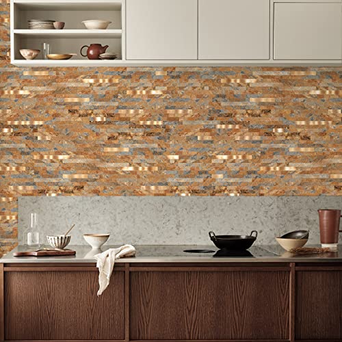 Midcard 10 Sheet Peel and Stick Backsplash PVC Wall Tile,for Kitchen Backsplash… - color: Rectangular Rusty Brown