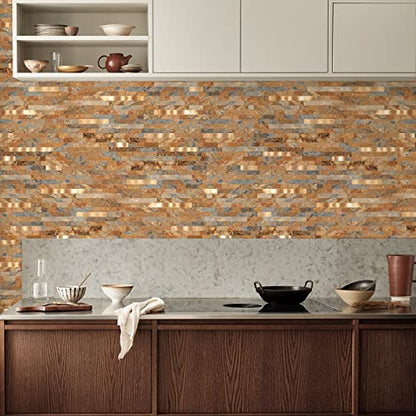 Midcard 10 Sheet Peel and Stick Backsplash PVC Wall Tile,for Kitchen Backsplash… - color: Rectangular Rusty Brown