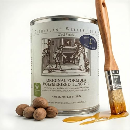Sutherland Welles Polymerized Tung Oil Wood Finish - Food Safe, Interior Wood Oil for Cutting Board, Furniture, Floors, 32 Oz