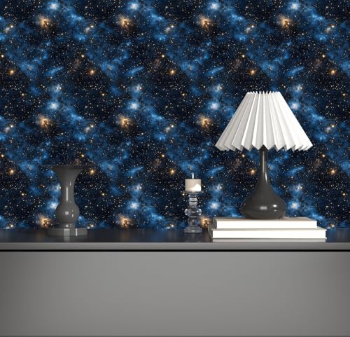 Laatse Dark Starry Sky Wallpaper Peel and Stick 17.5"x 118",Black/Blue - color: Black/Blue, size: 17.5" x 118"