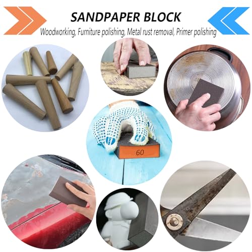 10-Pack Sanding Sponge, Five Grits Per Pack (60/80/120/180/220), Washable & Reusable Sanding Block for Wood, Drywall, Metal, and Glazing, Ergonomic Hand Sanding Tool