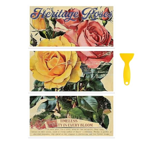 Peacoblue Vintage Rose Poster Rub On Transfers for Furniture 6"x12" - style: Vintage Distressed Rose Poster