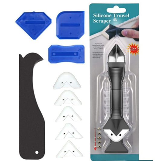 Caulking Tool Kit 9-in-1, Metal Caulk Remover + 5 Silicone Finishing Pads + 4PCS Plastic Caulk Smoothing Tools, Multi-Purpose Sealant Removal & Finishing Set for Bathroom, Kitchen, Tile, Window, Floor