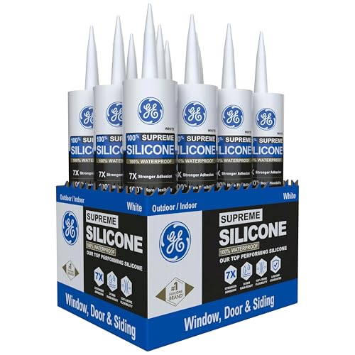 GE All Purpose Silicone Caulk, Clear, 10 fl oz Cartridge, 12 Pack - 100% Waterproof Silicone Sealant, Stronger Adhesion, Freeze & Sun Proof - size: 12 Pack, style: Clear