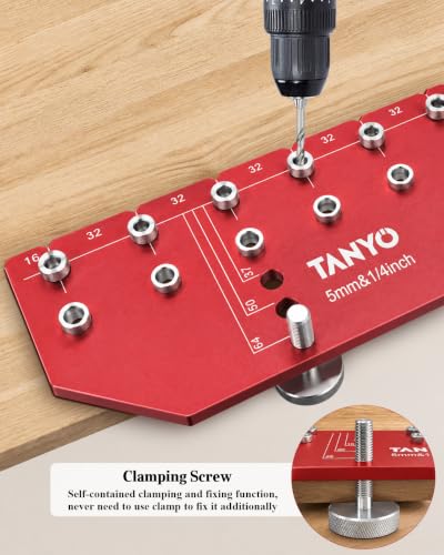 TANYO 11-Hole Shelf Pin Jig, 1/4" & 5mm Drill Bits, Cabinet Hardware - color: Scarlet, size: 11 Hole
