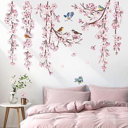 decalmile Cherry Blossom Flower Vine Floral Tree Wall Decals Stickers - color: B
