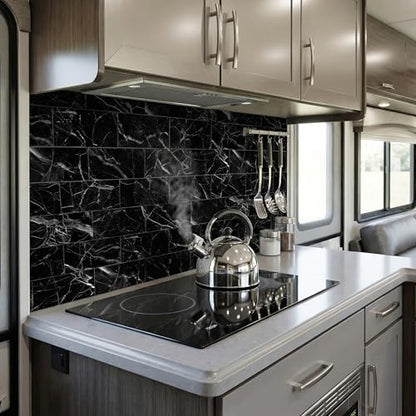 32 Sheets Nero Marquina Black Marble Peel and Stick Tile 4"x8" - color: Nero Marquina Black Marble, size: 32 Pcs 4" x 8" x 0.07"