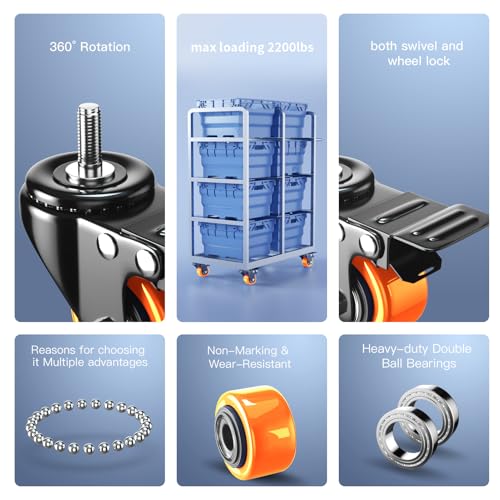 Stem Casters Set of 4 Heavy Duty, 2 inch Swivel Screw in Caster Wheels - color: Orange, size: 2in(1/2"-13)