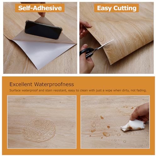 Peel and Stick Wallpaper Natural Oak Wood Grain Contact Paper Thicken Textured for Cabinets and Drawers Countertops Waterproof Self Adhesive Vinyl 11.8" x 393" - color: Natural Oak, size: 11.8"W x 393"L