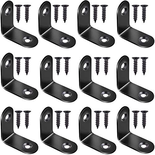12pcs Black L Bracket Stainless Steel Corner Braces 30 x 30mm Heavy Duty Corner Right Angle Brackets Joint Fastener with 30pcs Screws for Wood Furniture Shelves Cabinet Drawer Chair