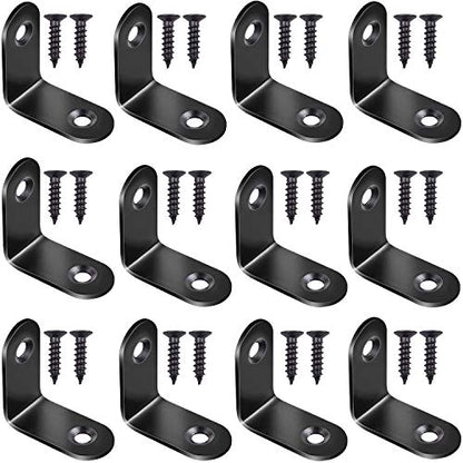 12pcs Black L Bracket Stainless Steel Corner Braces 30 x 30mm Heavy Duty Corner Right Angle Brackets Joint Fastener with 30pcs Screws for Wood Furniture Shelves Cabinet Drawer Chair