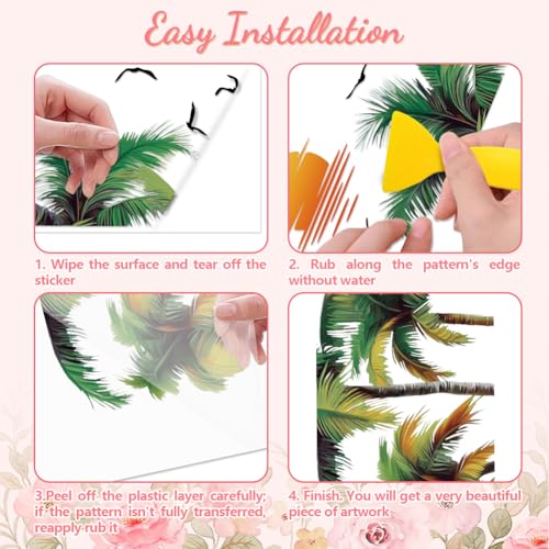 Peacoblue Palm Tree and Sunset Rub On Transfers for Furniture Craft 6"x12" - style: Palm Trees and Sunset