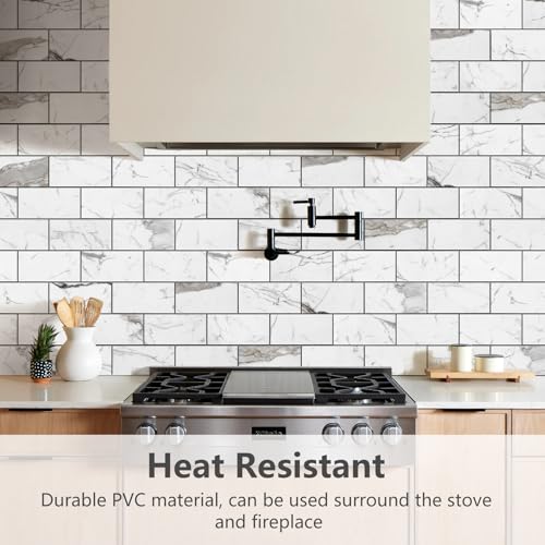 STICKGOO 10-Sheet Backsplash Peel and Stick Subway Tile(Thicker Design) - color: Glossy Grey Marble