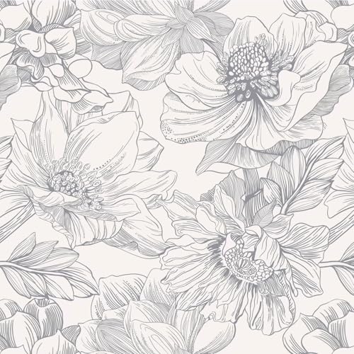 Ismoon Vintage Floral Wallpaper Peel and Stick Boho Beige and Gray Contact Paper 17.3inx6.5ft Removable Self Adhesive Wall Paper for Bathroom Bedroom Cabinet Mural Wall Decor Vinyl Renter Friendly - color: Beige and Grey, size: 17.3" x 78.7"