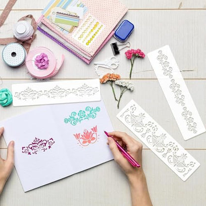 8 Pieces Ornate Border Stencil Flower Template Cake Decorating Templates Reusable DIY Art and Craft Stencil Floral Edge Baking Tool for Painting On Wood|Canvas|Paper|Fabric