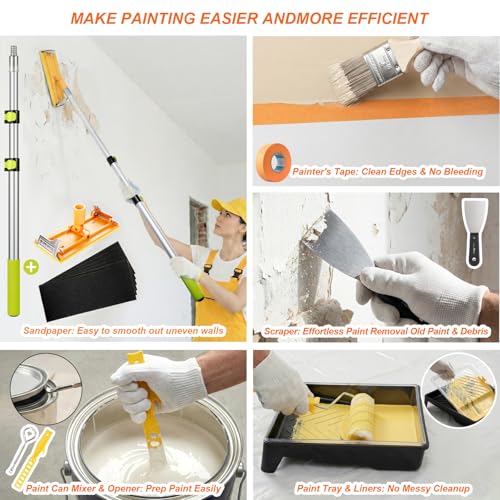 37PCS Paint Roller Kit with Thickened Extension Pole 2 to 4 FT, Plus
