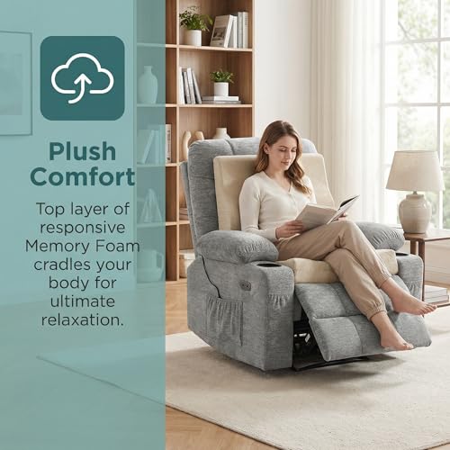 baibu Memory Foam Recliner Cushion with Lumbar Pillow, 20 x 20 x 5 in,Beige - color: Beige (Recliner Chair), size: 20x20x5 Inch (Pack of 1)