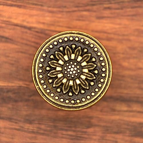 LXZ 4 PCs Vintage Antique Brass Knobs Handles – Cabinet Knobs Pulls Handles with Distressed Antique Brass Finish - Diameter 1.2" (31 mm) & Height 1" (25 mm)